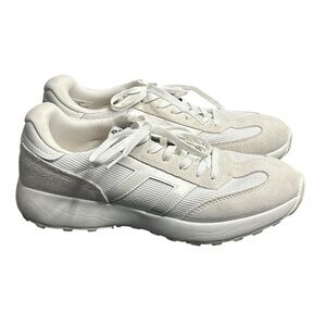 Le TIGRE Baxter White Leather/Textile Round Toe Low Top Lace Up Sneakers Size 9